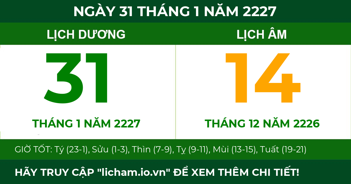 lịch âm ngày 31 tháng 1 năm 2227