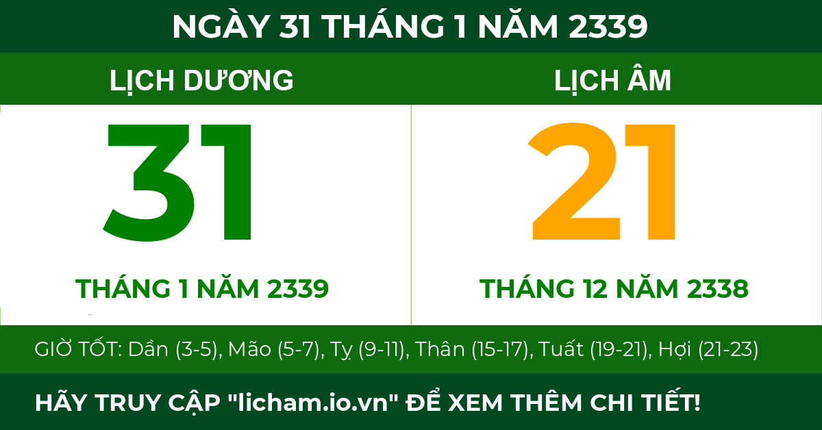 lịch âm ngày 31 tháng 1 năm 2339