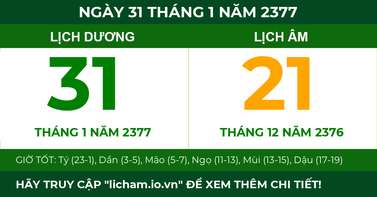 lịch âm ngày 31 tháng 1 năm 2377