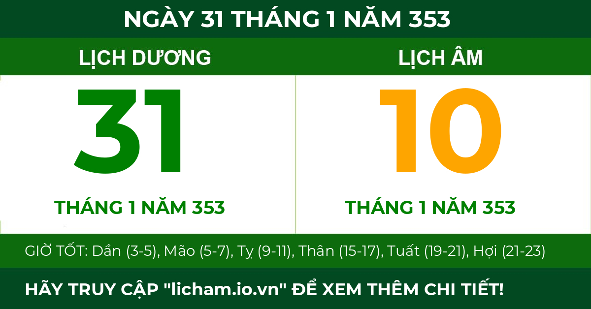 lịch âm ngày 31 tháng 1 năm 353