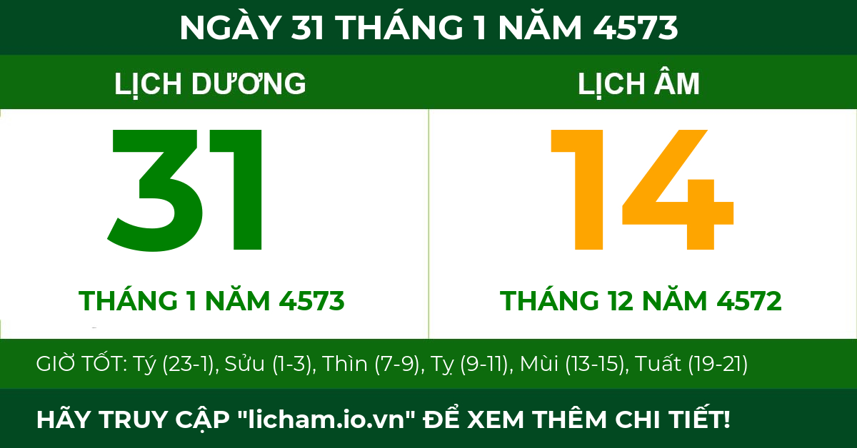 lịch âm ngày 31 tháng 1 năm 4573