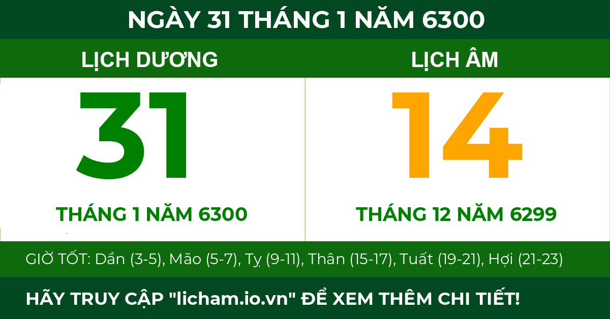 lịch âm ngày 31 tháng 1 năm 6300