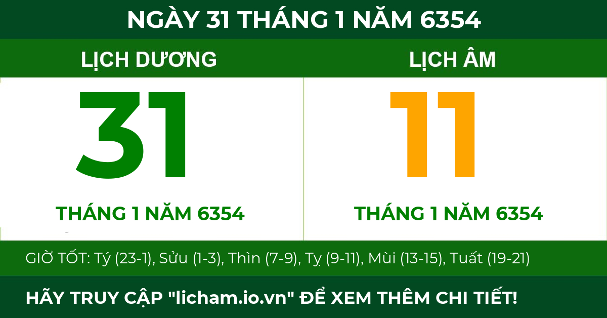 lịch âm ngày 31 tháng 1 năm 6354
