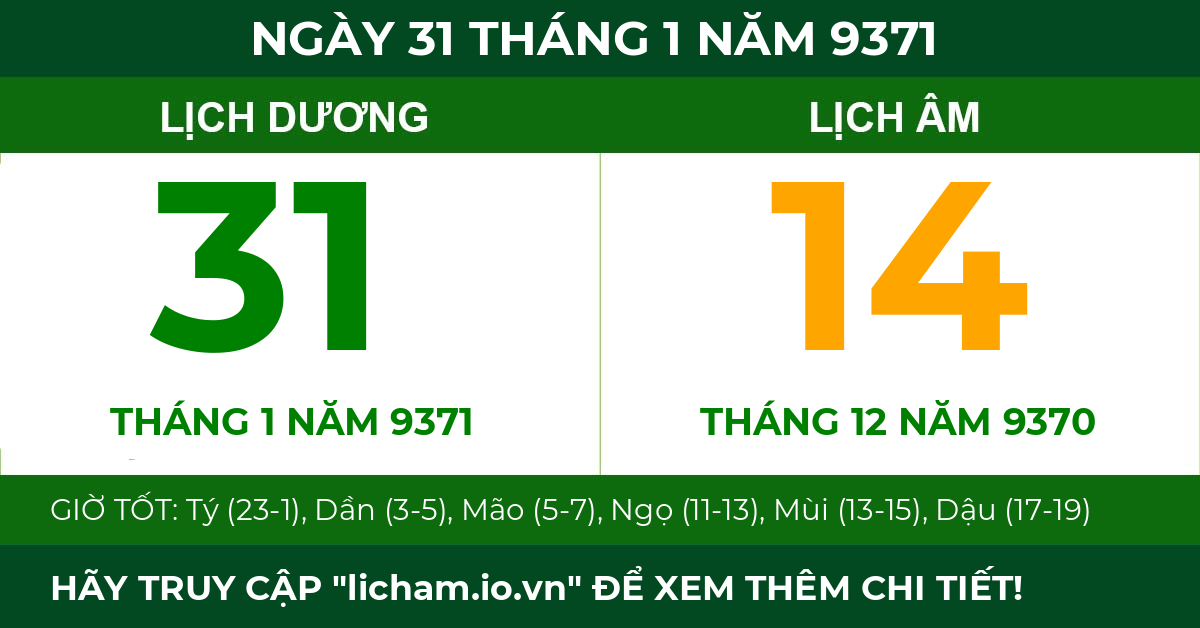 lịch âm ngày 31 tháng 1 năm 9371
