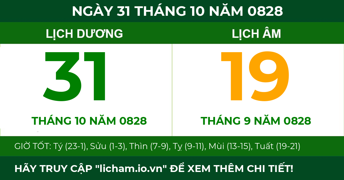 lịch âm ngày 31 tháng 10 năm 0828