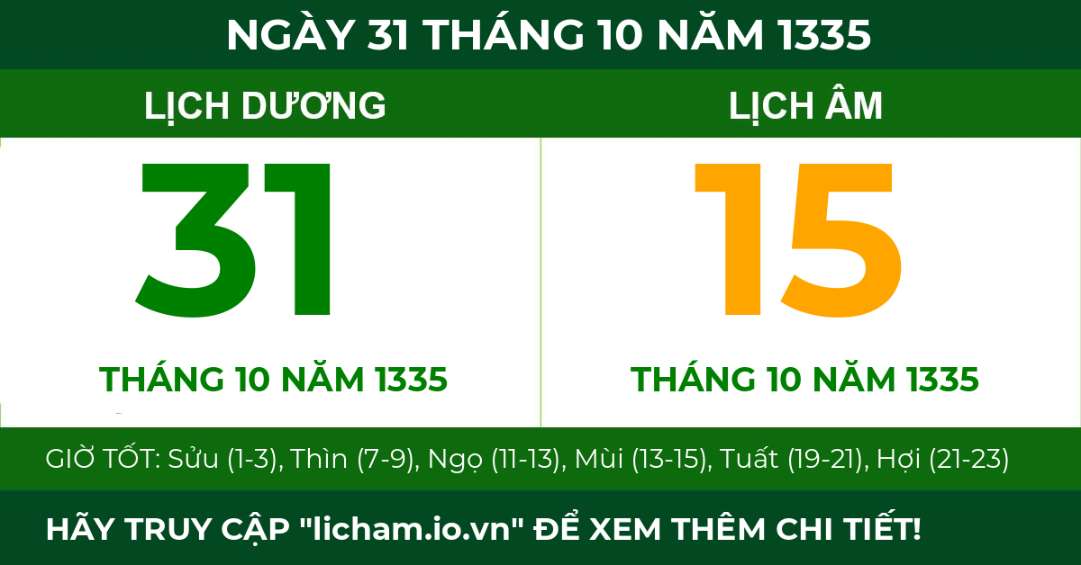 lịch âm ngày 31 tháng 10 năm 1335