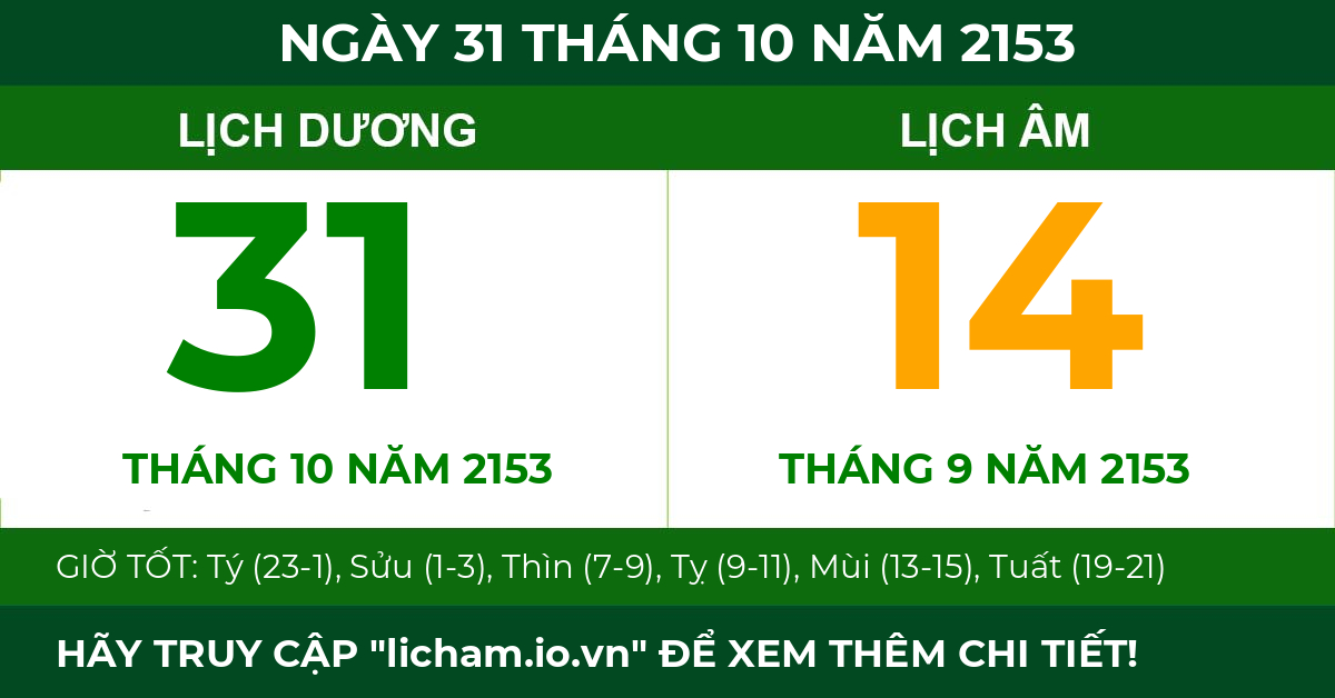 lịch âm ngày 31 tháng 10 năm 2153