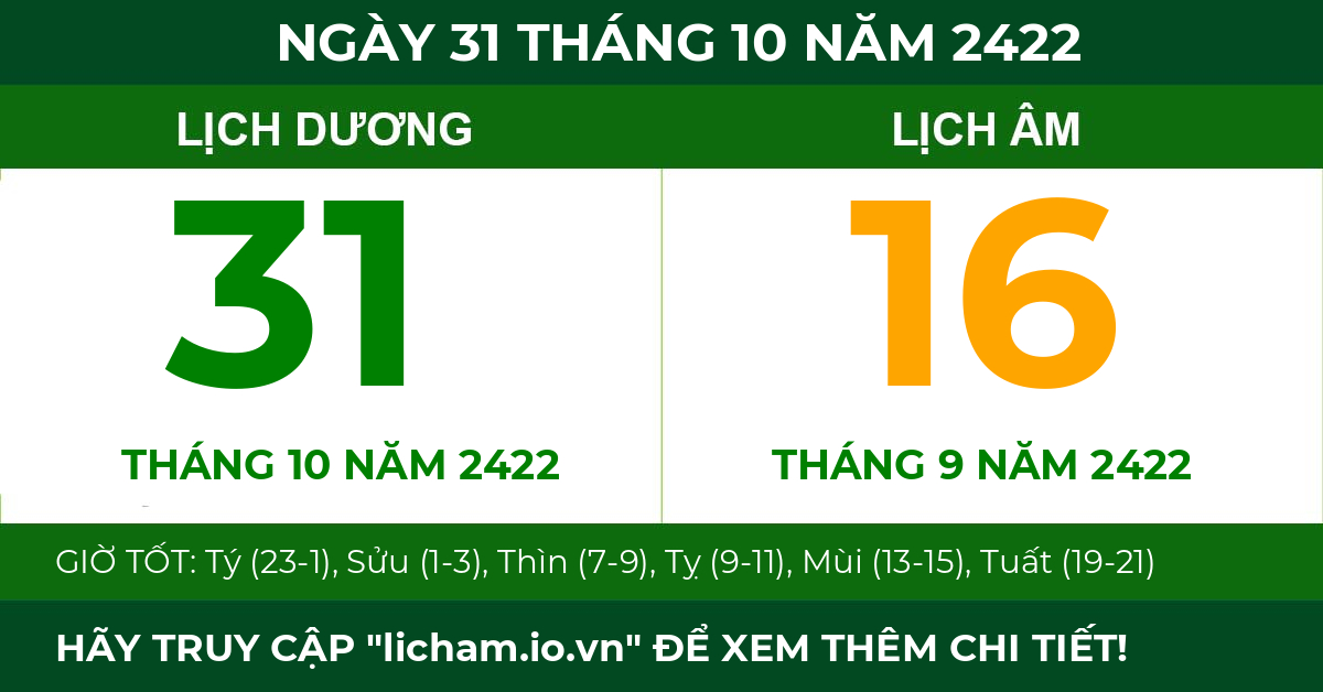 lịch âm ngày 31 tháng 10 năm 2422