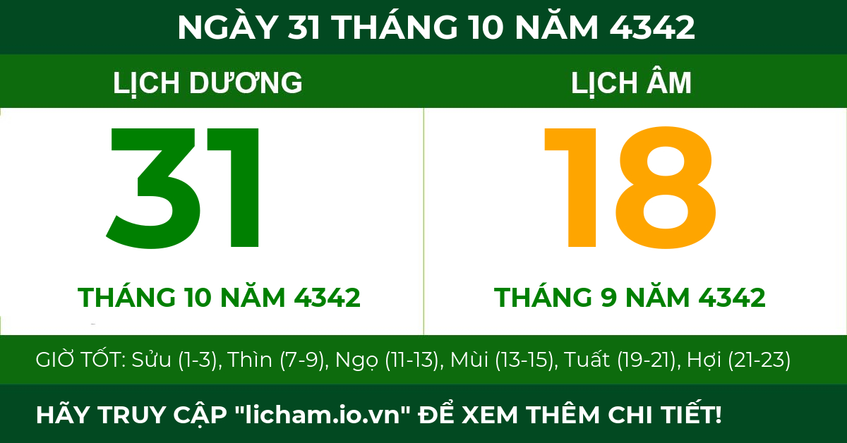 lịch âm ngày 31 tháng 10 năm 4342