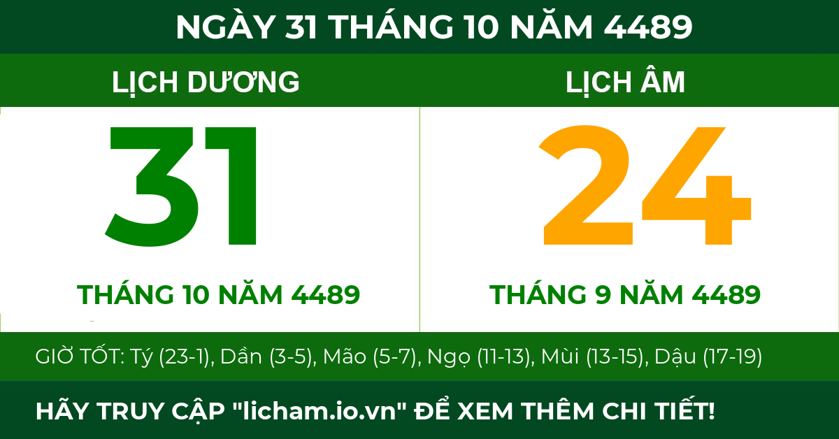 lịch âm ngày 31 tháng 10 năm 4489