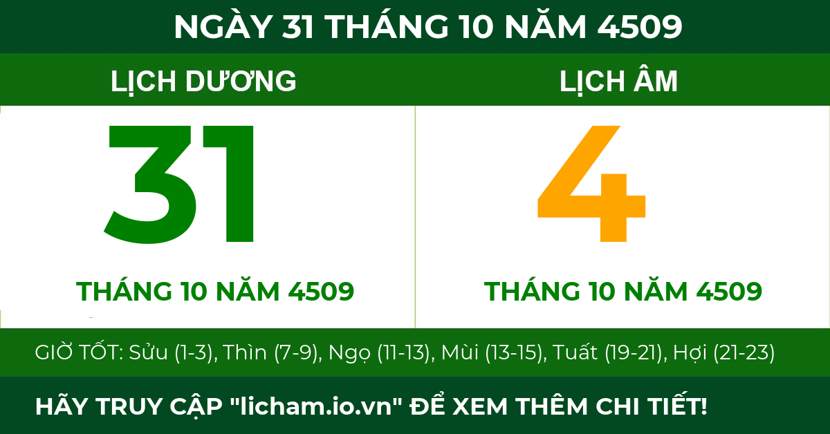 lịch âm ngày 31 tháng 10 năm 4509
