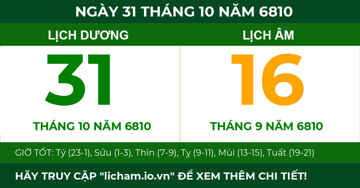 lịch âm ngày 31 tháng 10 năm 6810