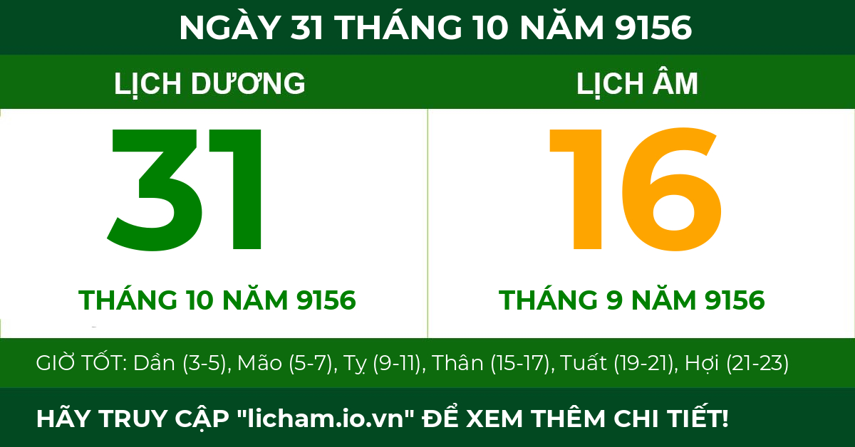 lịch âm ngày 31 tháng 10 năm 9156