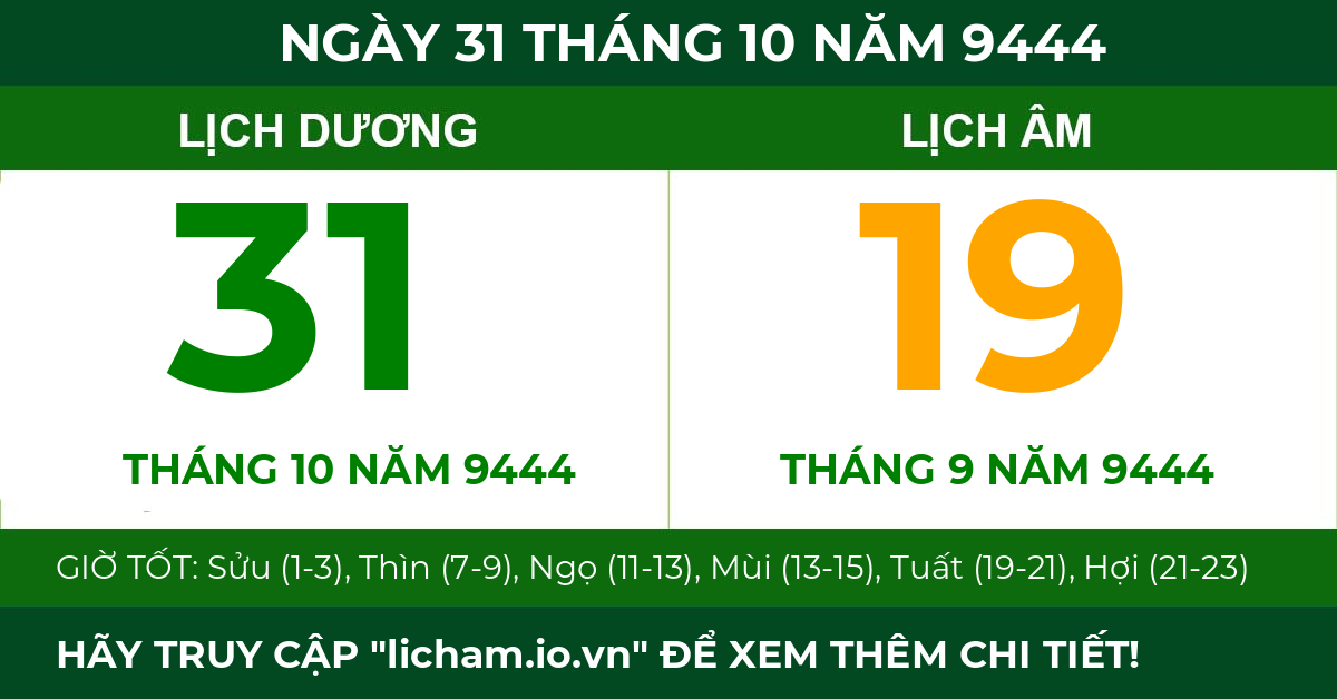 lịch âm ngày 31 tháng 10 năm 9444