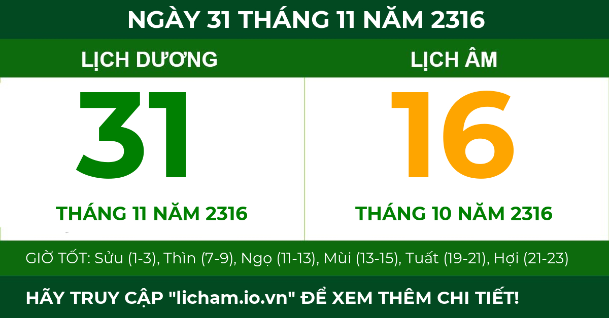 lịch âm ngày 31 tháng 11 năm 2316