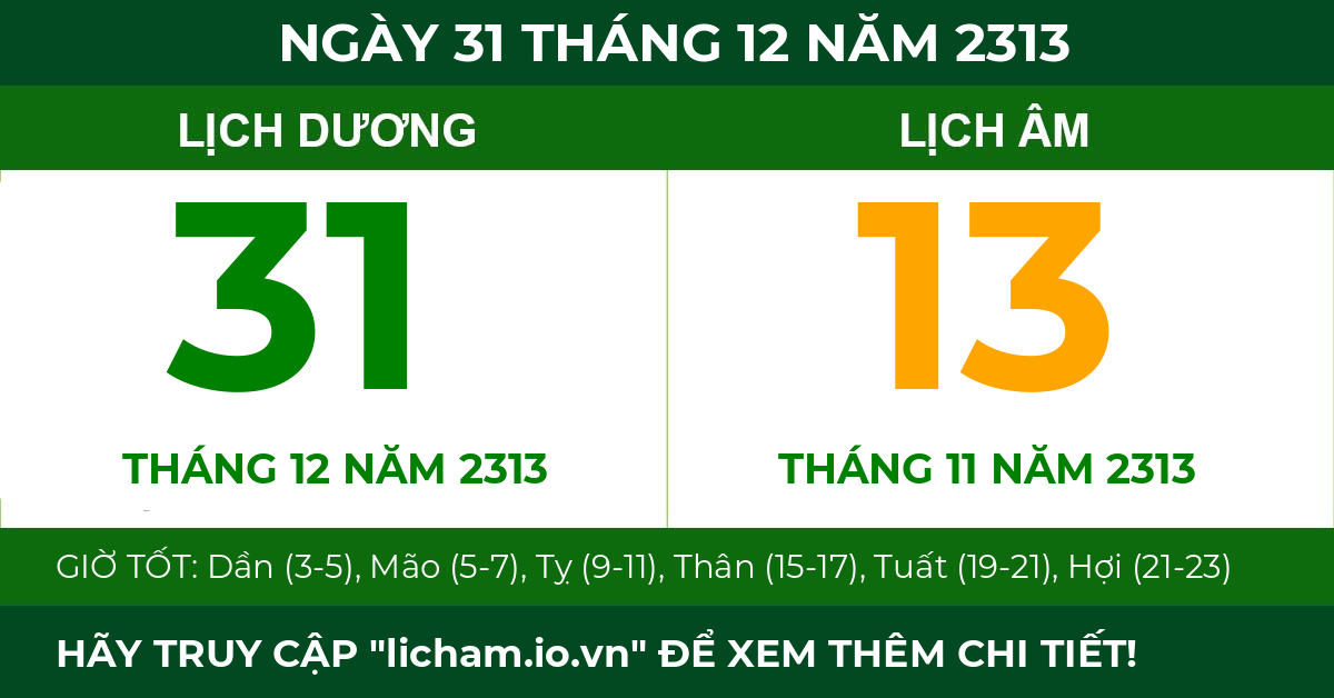 lịch âm ngày 31 tháng 12 năm 2313