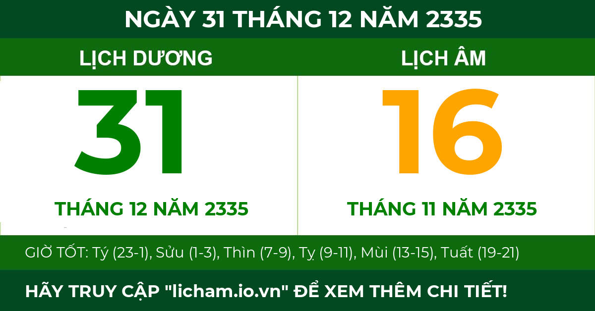 lịch âm ngày 31 tháng 12 năm 2335