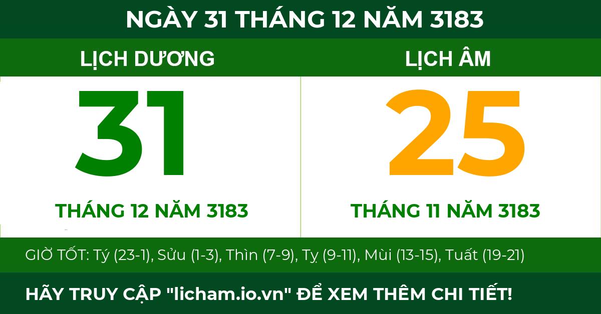 lịch âm ngày 31 tháng 12 năm 3183