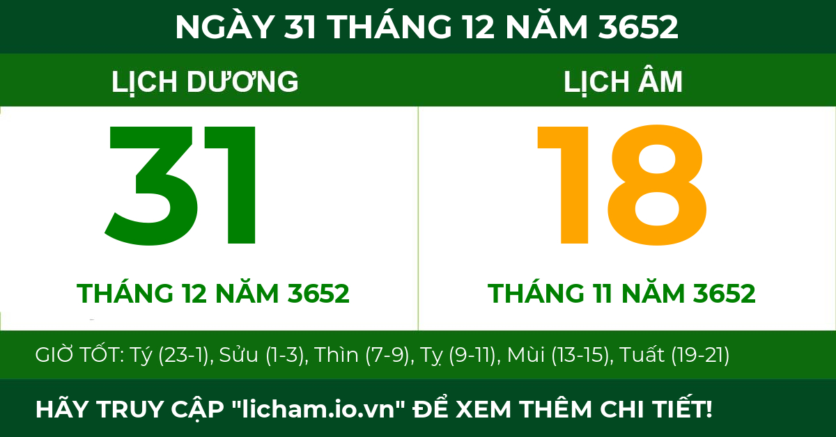 lịch âm ngày 31 tháng 12 năm 3652