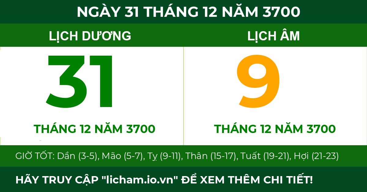 lịch âm ngày 31 tháng 12 năm 3700
