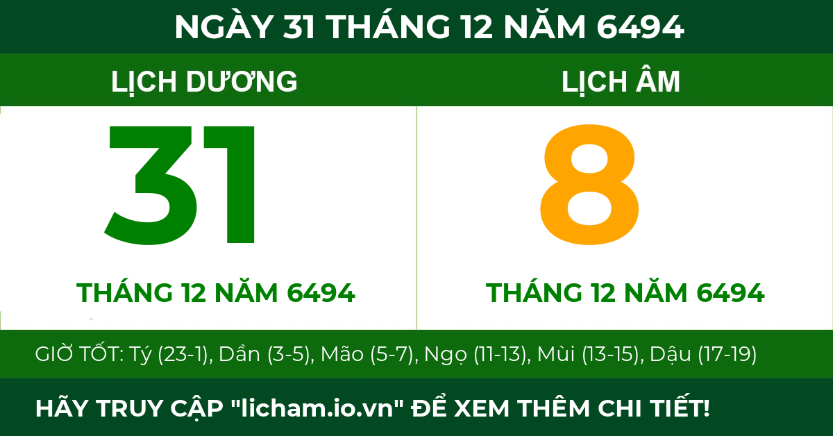lịch âm ngày 31 tháng 12 năm 6494