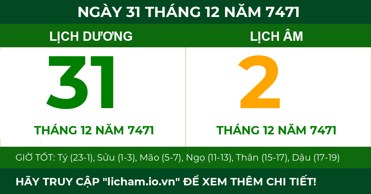 lịch âm ngày 31 tháng 12 năm 7471
