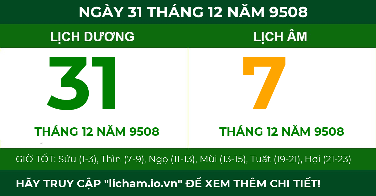lịch âm ngày 31 tháng 12 năm 9508