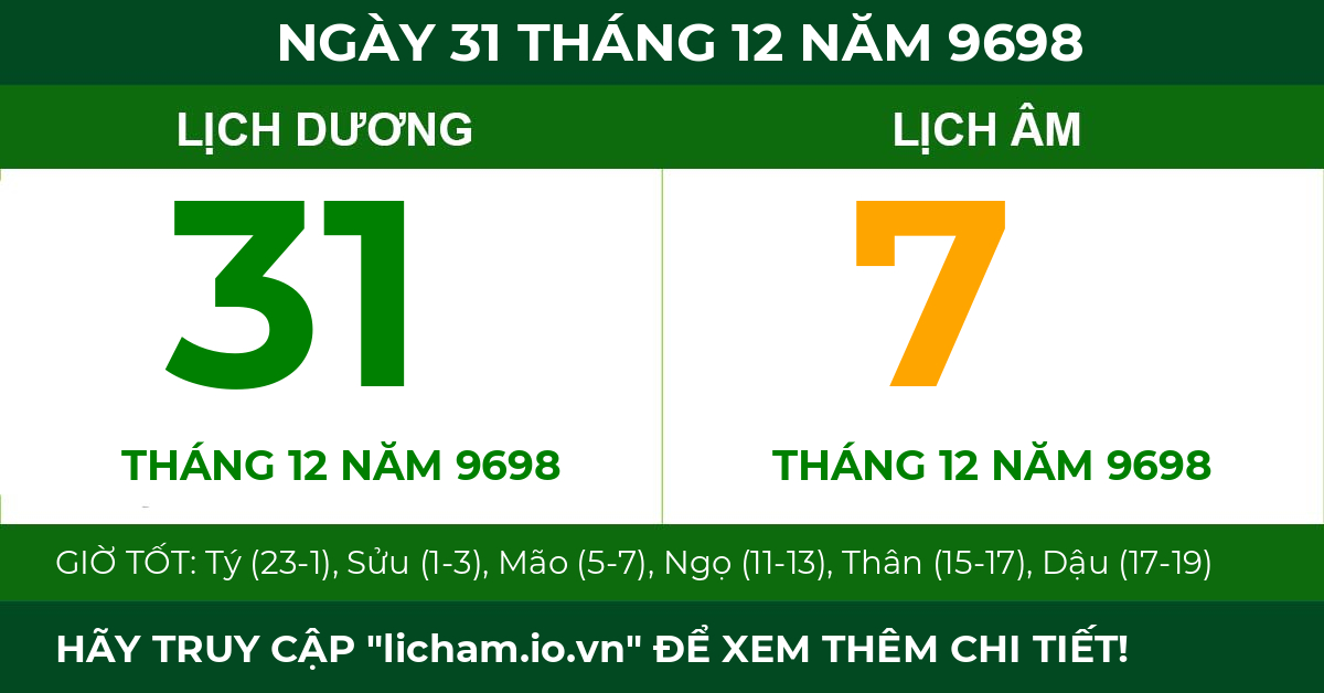 lịch âm ngày 31 tháng 12 năm 9698