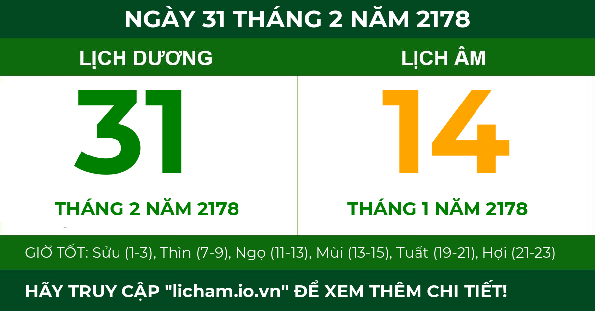 lịch âm ngày 31 tháng 2 năm 2178