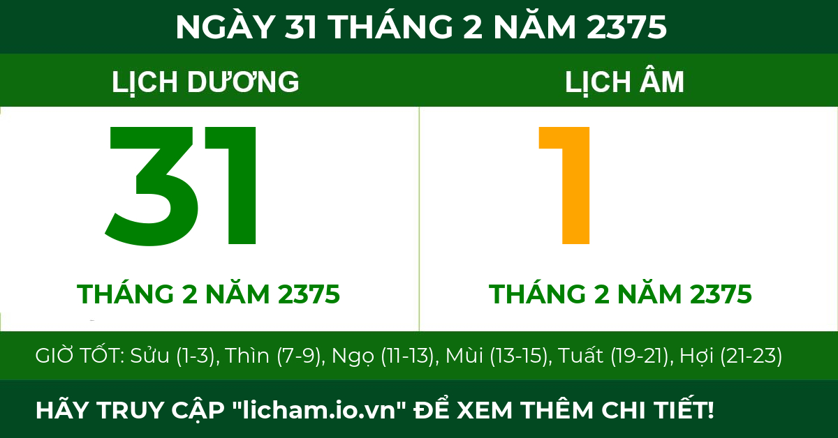 lịch âm ngày 31 tháng 2 năm 2375