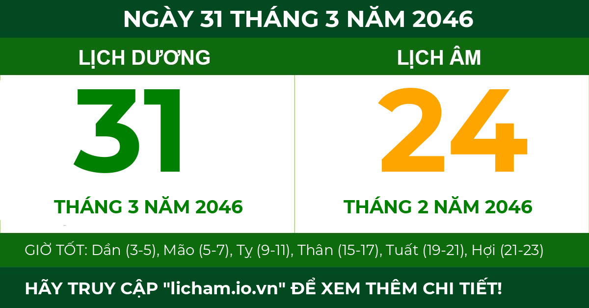 lịch âm ngày 31 tháng 3 năm 2046