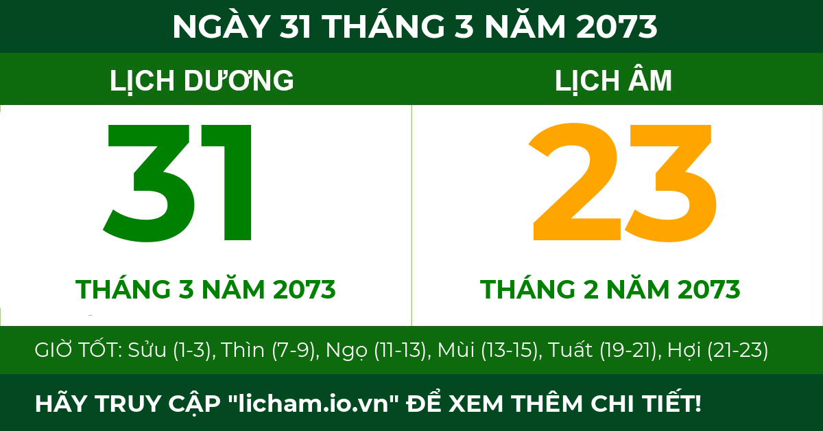lịch âm ngày 31 tháng 3 năm 2073