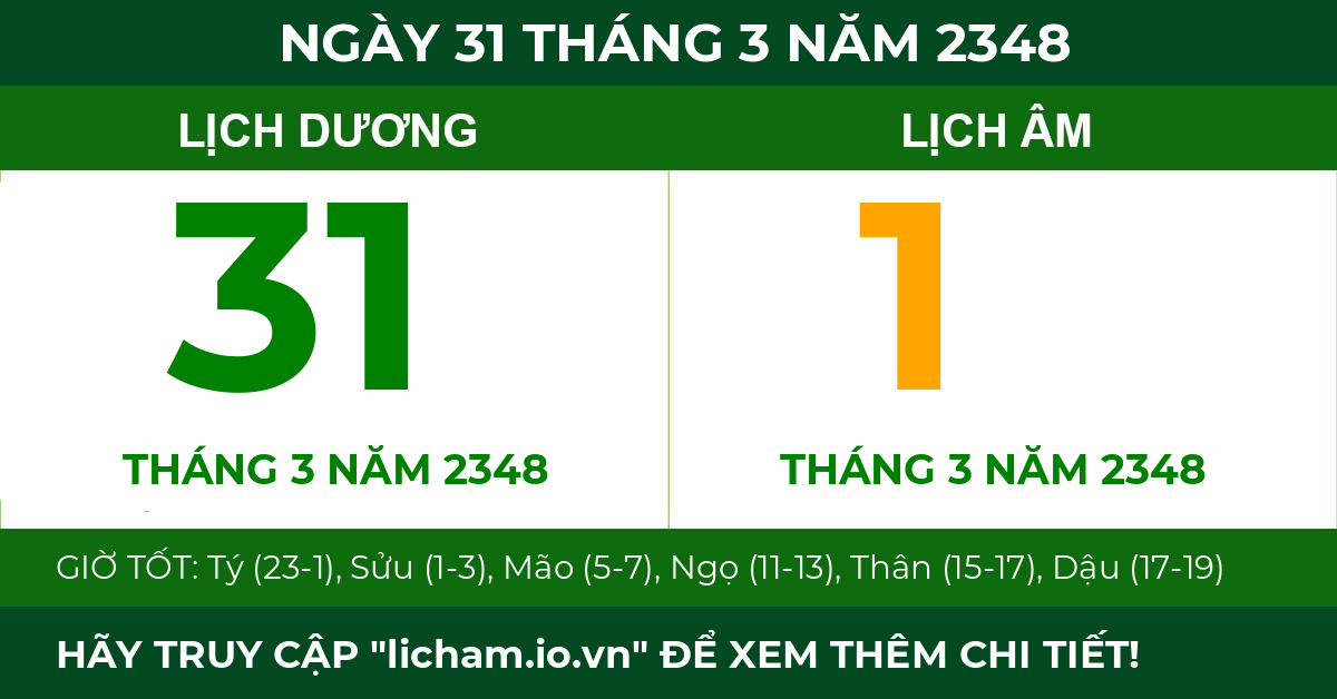 lịch âm ngày 31 tháng 3 năm 2348
