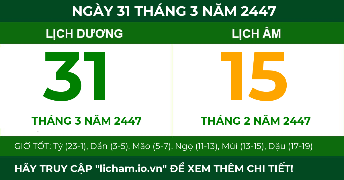 lịch âm ngày 31 tháng 3 năm 2447