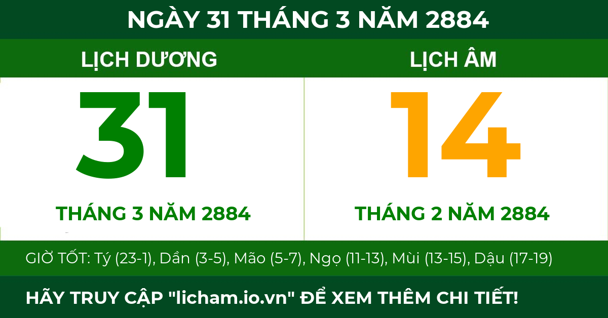 lịch âm ngày 31 tháng 3 năm 2884