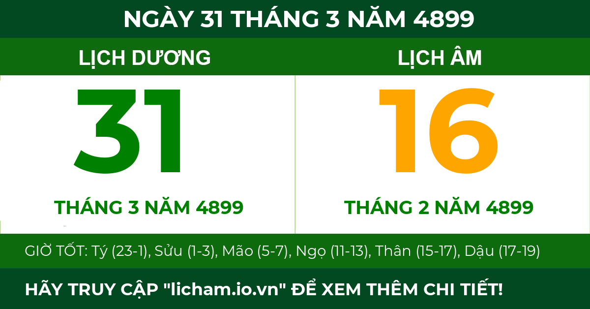 lịch âm ngày 31 tháng 3 năm 4899