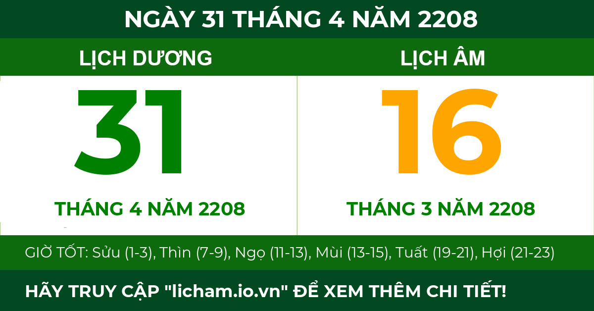 lịch âm ngày 31 tháng 4 năm 2208