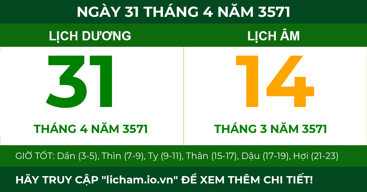 lịch âm ngày 31 tháng 4 năm 3571