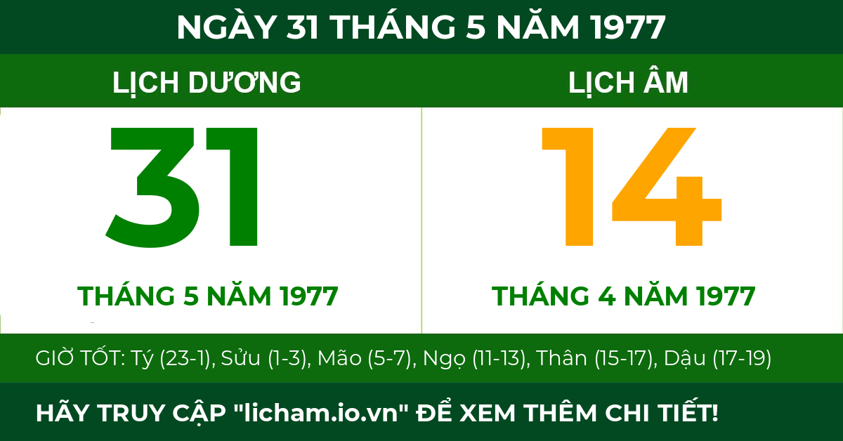 lịch âm ngày 31 tháng 5 năm 1977