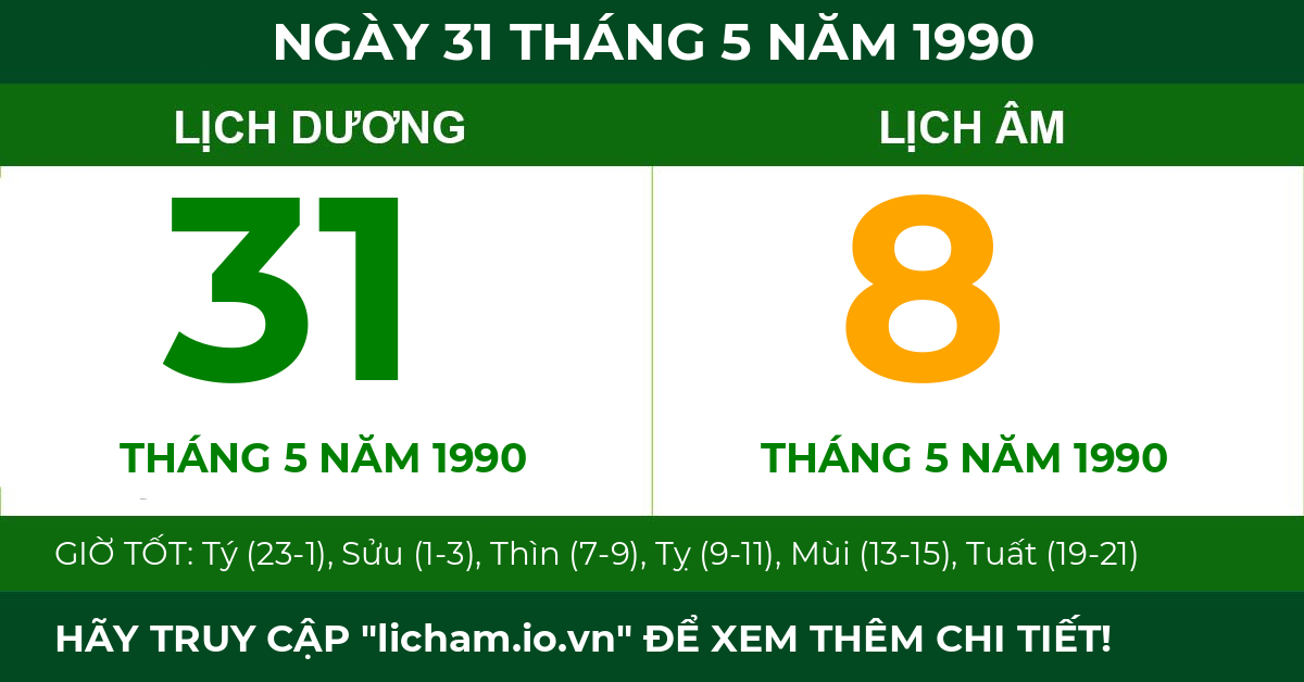 lịch âm ngày 31 tháng 5 năm 1990