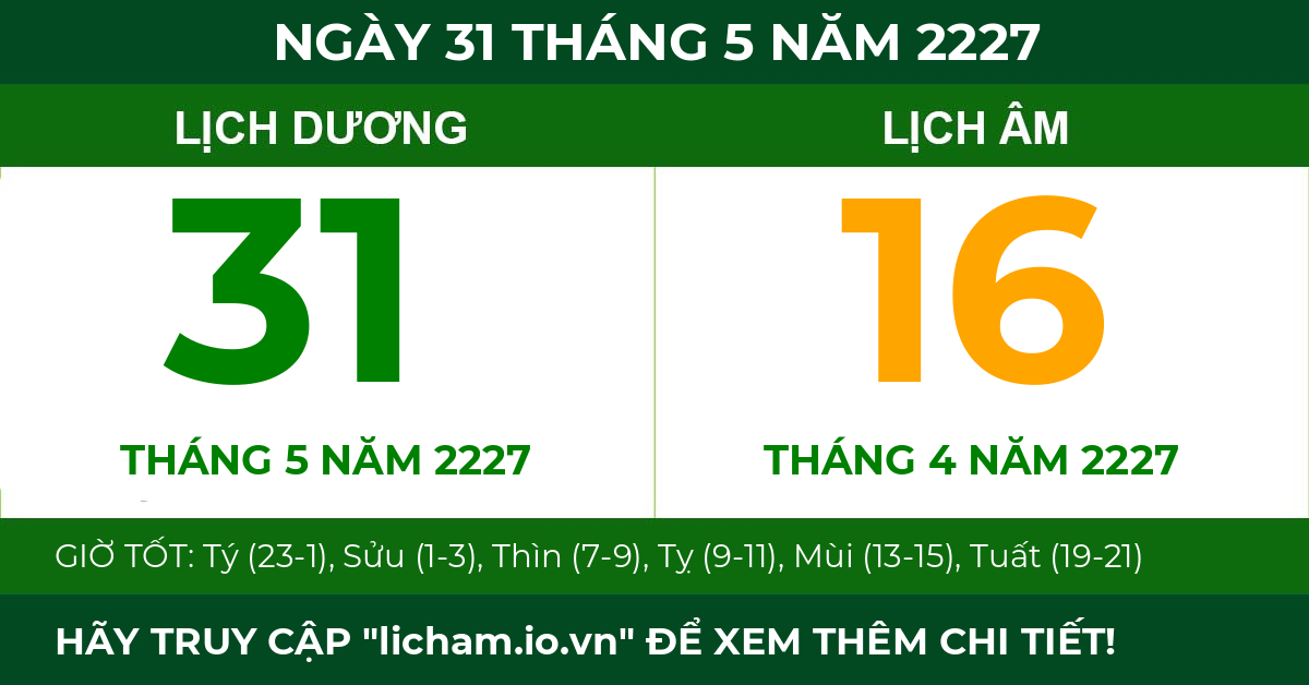 lịch âm ngày 31 tháng 5 năm 2227