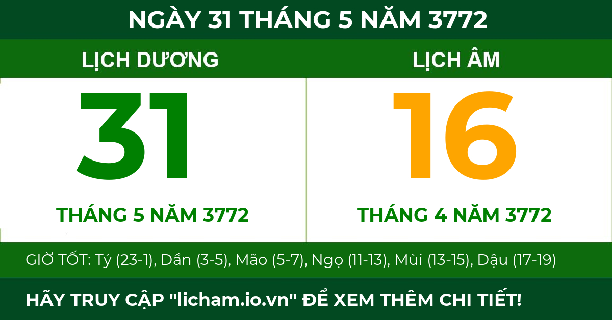 lịch âm ngày 31 tháng 5 năm 3772