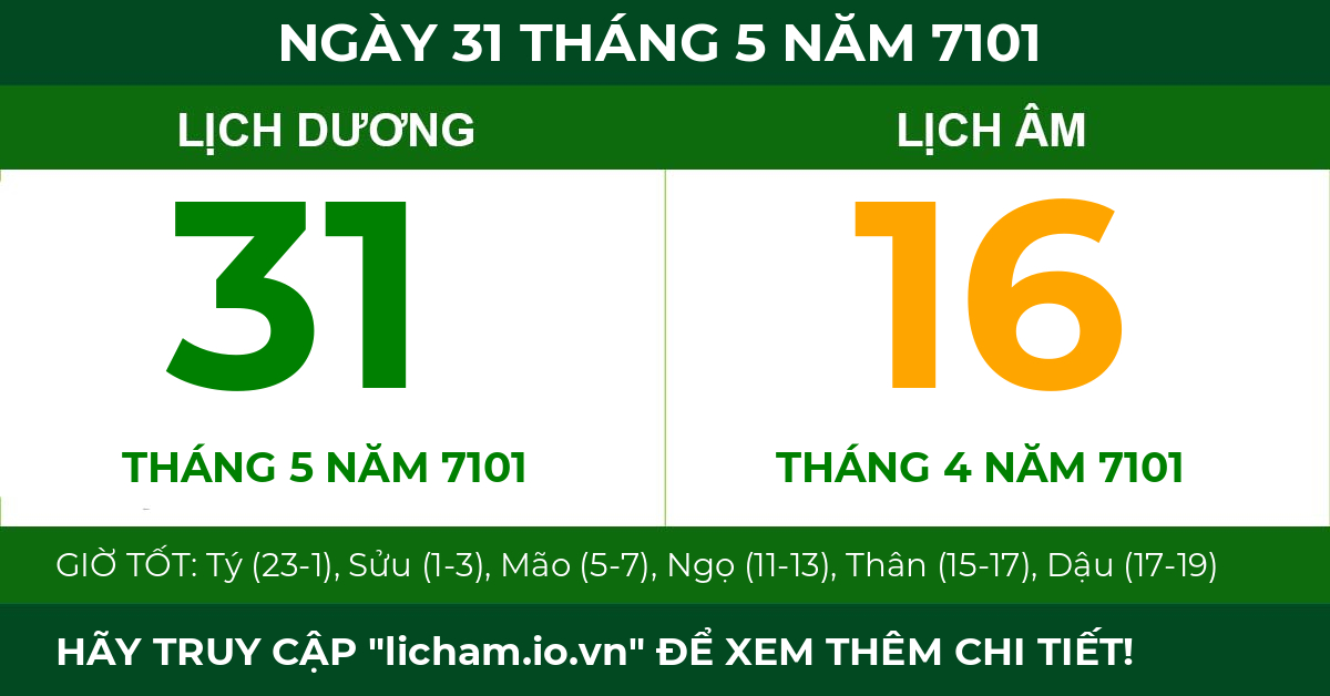 lịch âm ngày 31 tháng 5 năm 7101