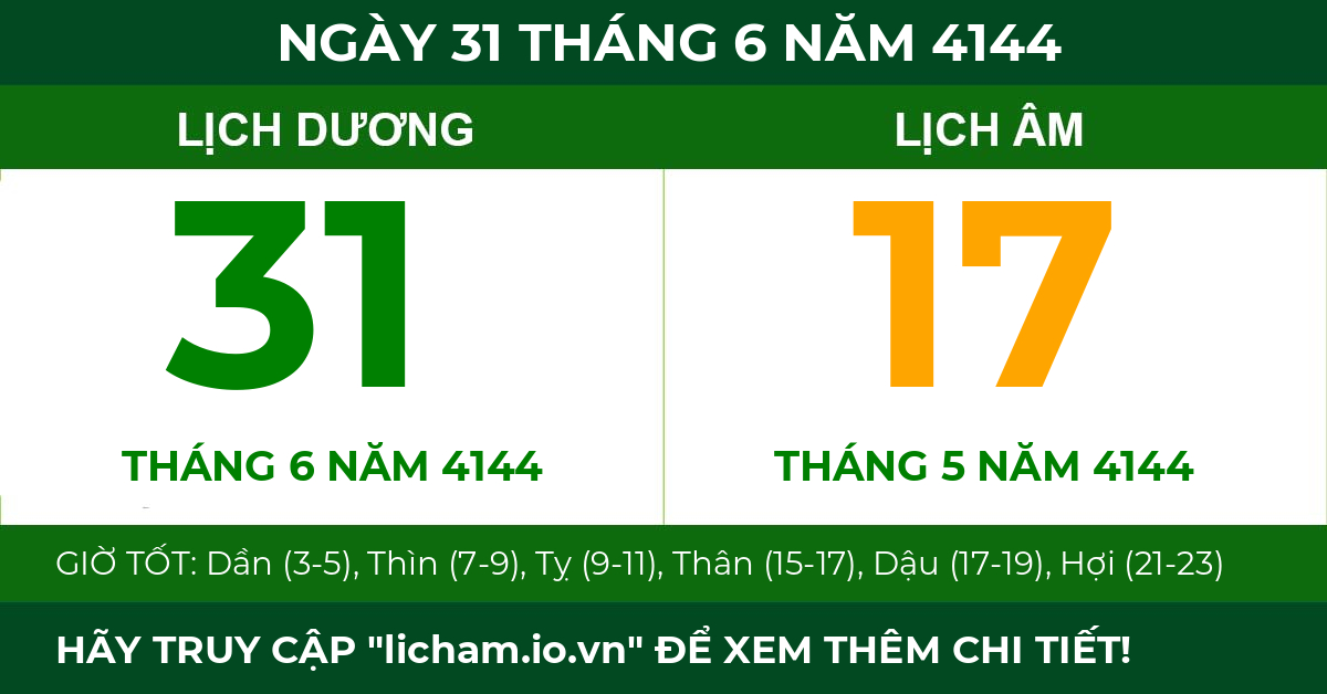 lịch âm ngày 31 tháng 6 năm 4144