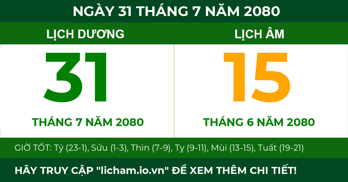 lịch âm ngày 31 tháng 7 năm 2080