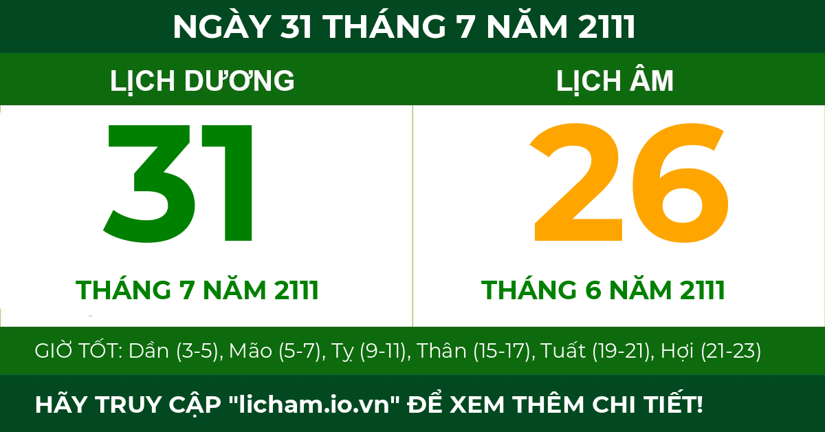 lịch âm ngày 31 tháng 7 năm 2111