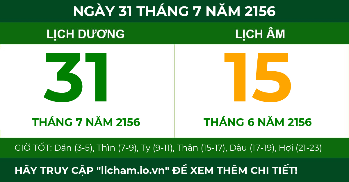 lịch âm ngày 31 tháng 7 năm 2156