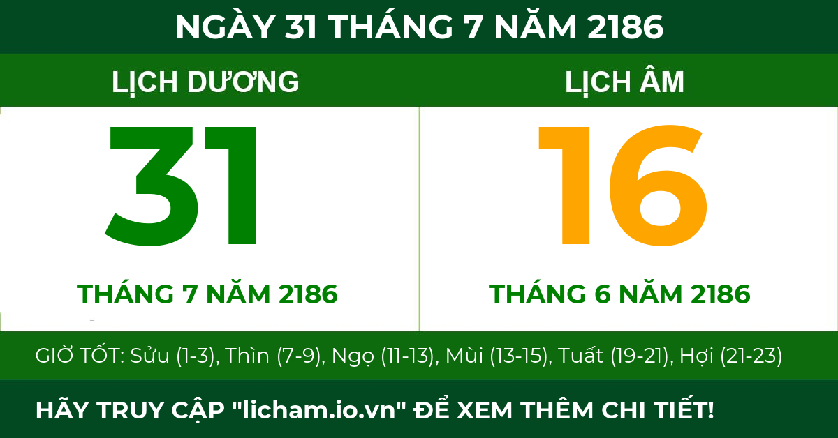 lịch âm ngày 31 tháng 7 năm 2186