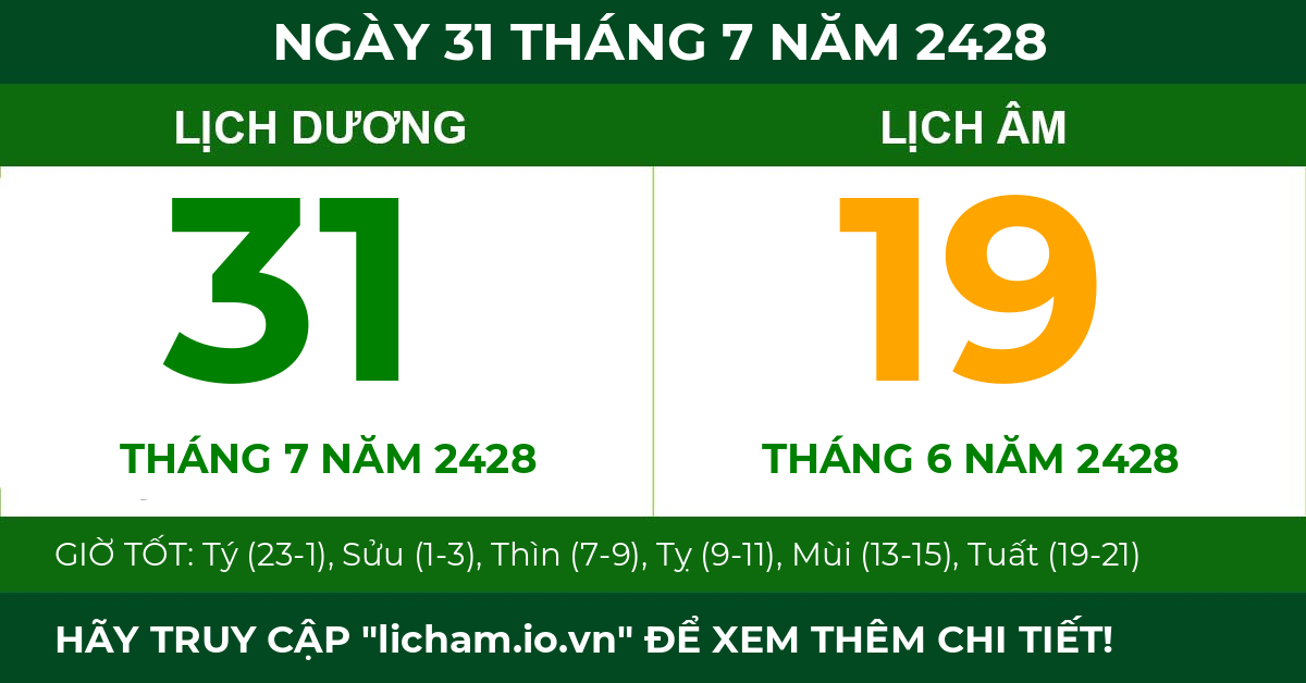 lịch âm ngày 31 tháng 7 năm 2428