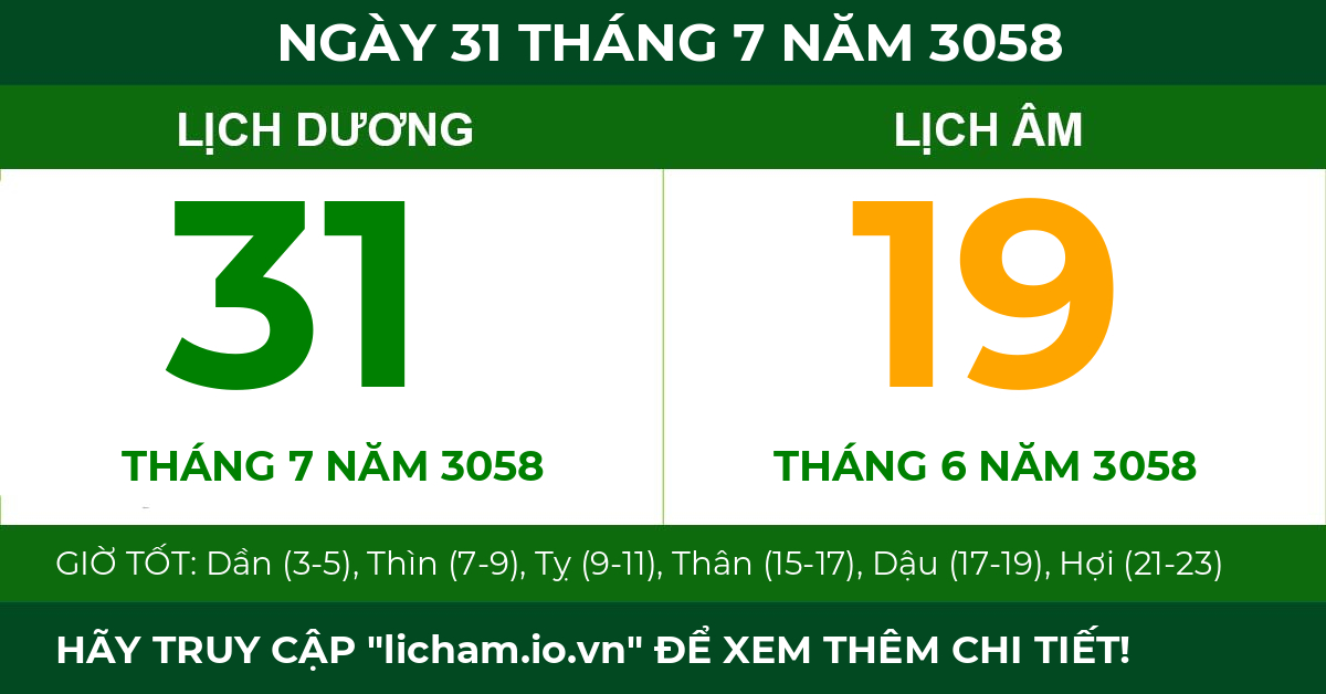 lịch âm ngày 31 tháng 7 năm 3058